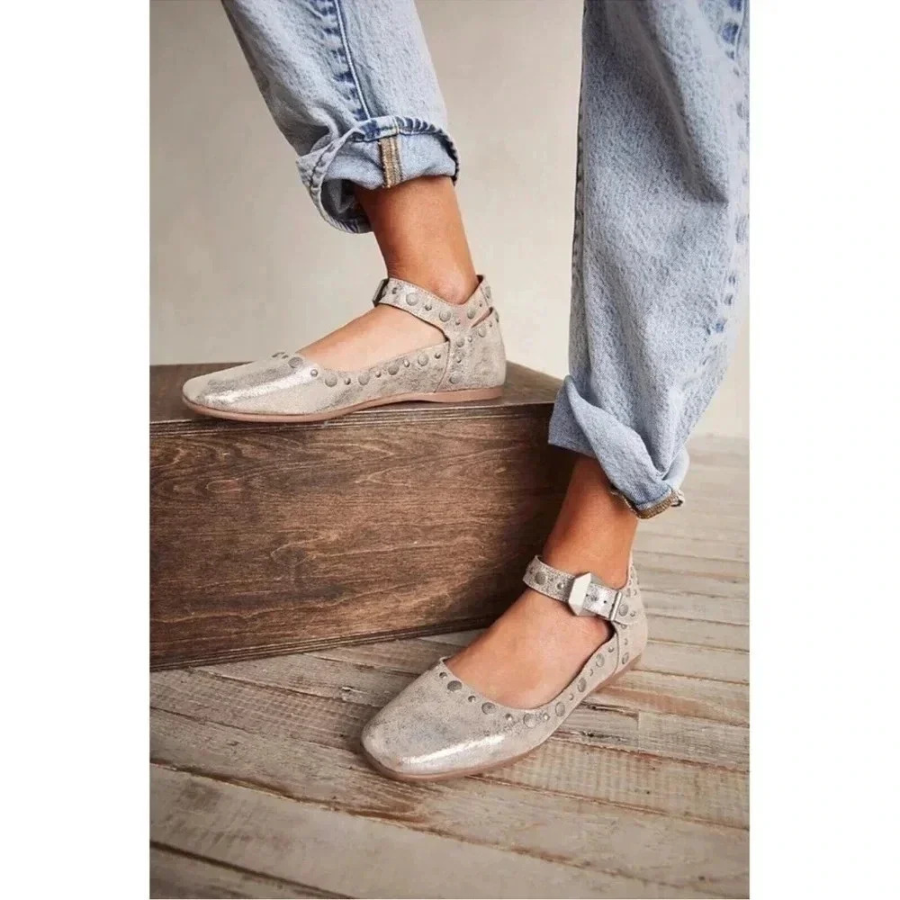 New Free People Mystic Mary Jane Flats Studded Yellow 7 - Picture 14 of 15